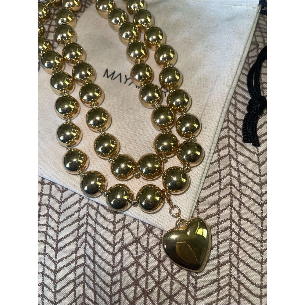 Gold Beaded Heart Pendant Necklace - set of 2  by Mayamar - Picture 3 of 4